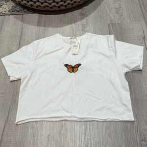 PacSun White Crop Top with Butterfly Design